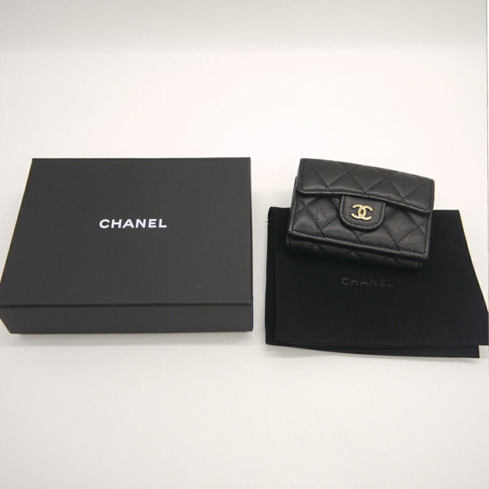CHANEL Authentic Black Caviar Leather Logo Wallet - Picture 9 of 10